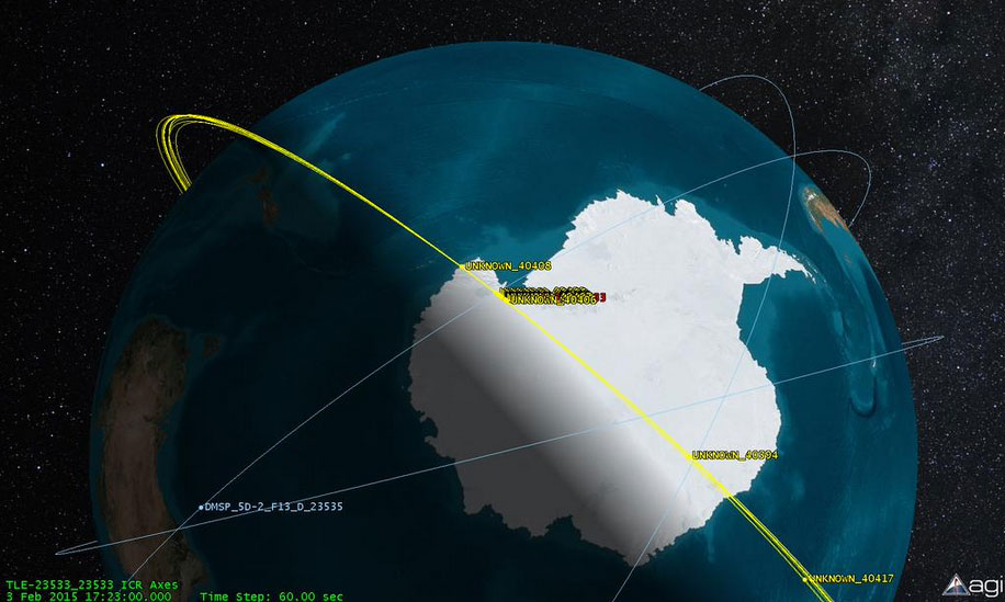 DMSP-F13'ün Antarktika üzerinde infilak ettiği düşünülüyor. [T.S Kelso/Twitter]