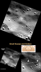 Beyaz oklar, büzülme sonucu oluşan küçük tepeleri gösteriyor. [NASA/Johns Hopkins University Applied Physics Laboratory/Carnegie Institution of Washington]