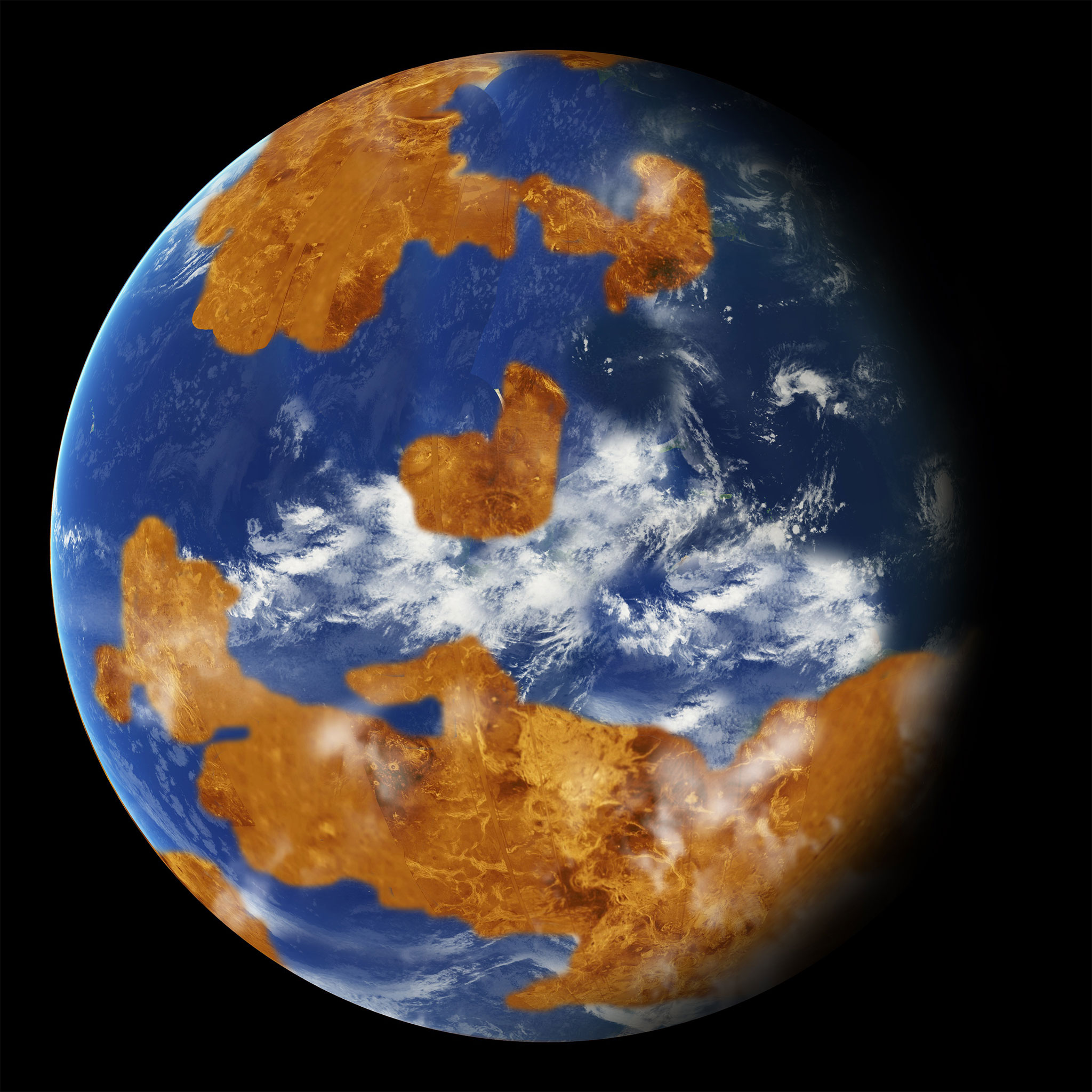 Venüs'ün bilgisayar modelleri tarafından öne sürülen 2 milyar yıl önceki hali. [NASA]