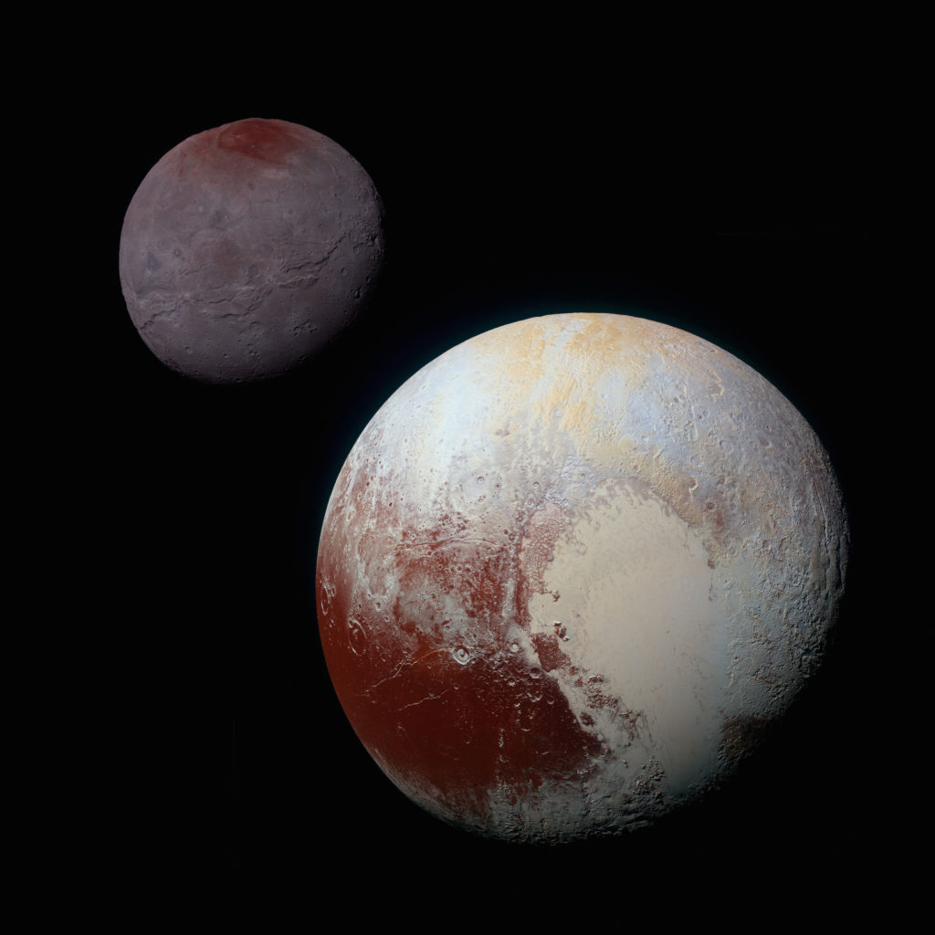 Plüton ve Charon'un sahte renkli karşılaştırılması. [NASA/JHUAPL/SwRI]