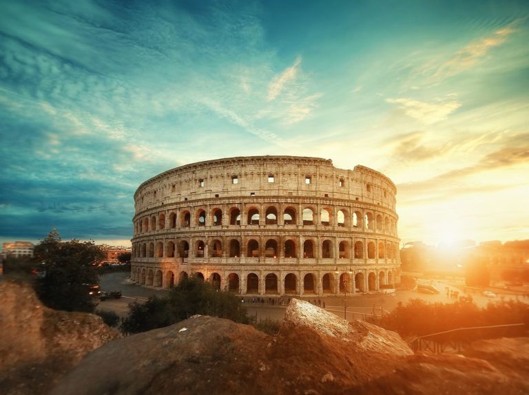beautiful shot famous roman colosseum amphitheater breathtaking sky sunrise
